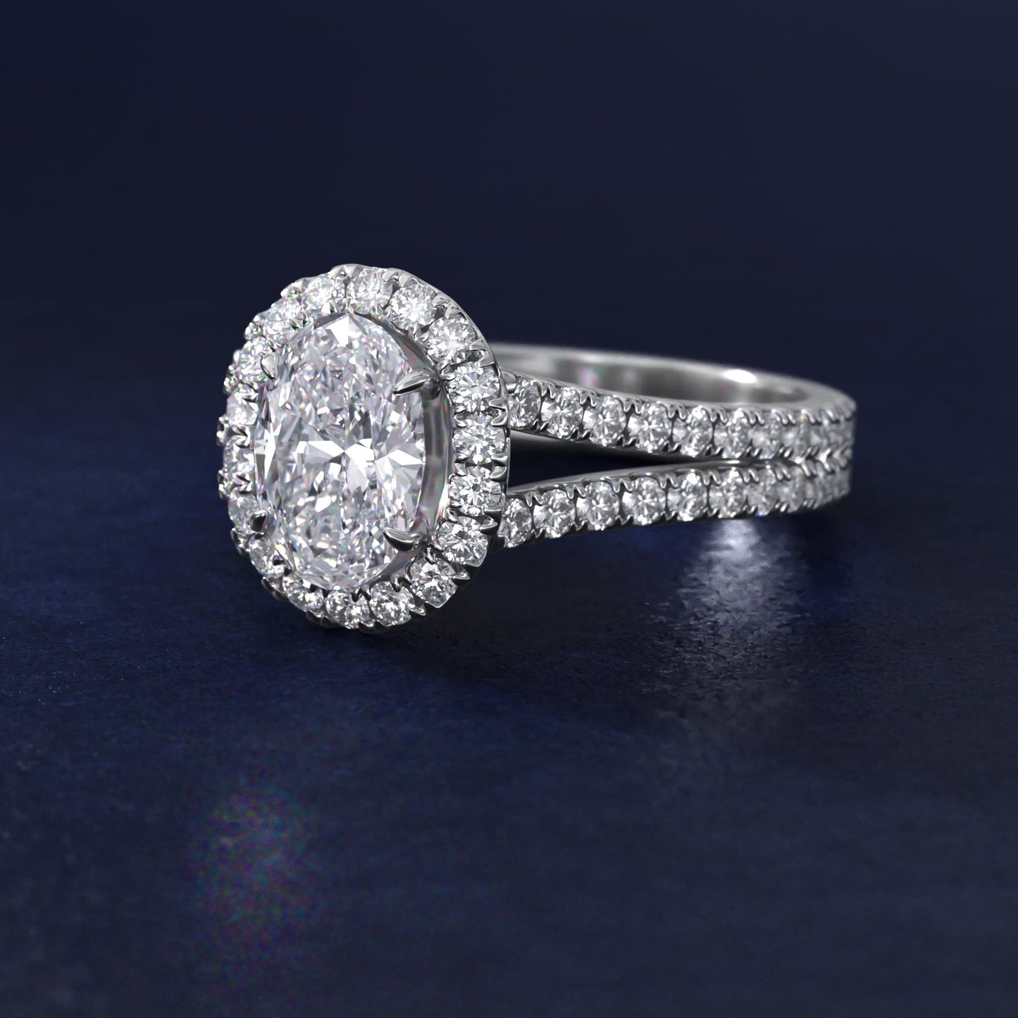 Round Split Band Diamond Halo Engagement Ring In Platinum By James Allen - Oval Center