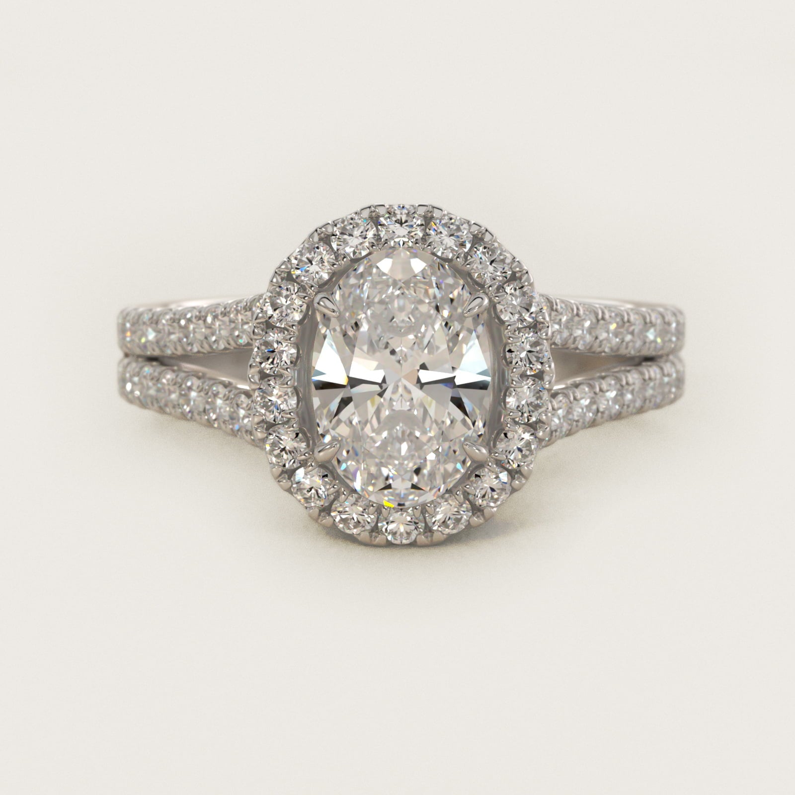 Round Split Band Diamond Halo Engagement Ring In Platinum By James Allen - Oval Center