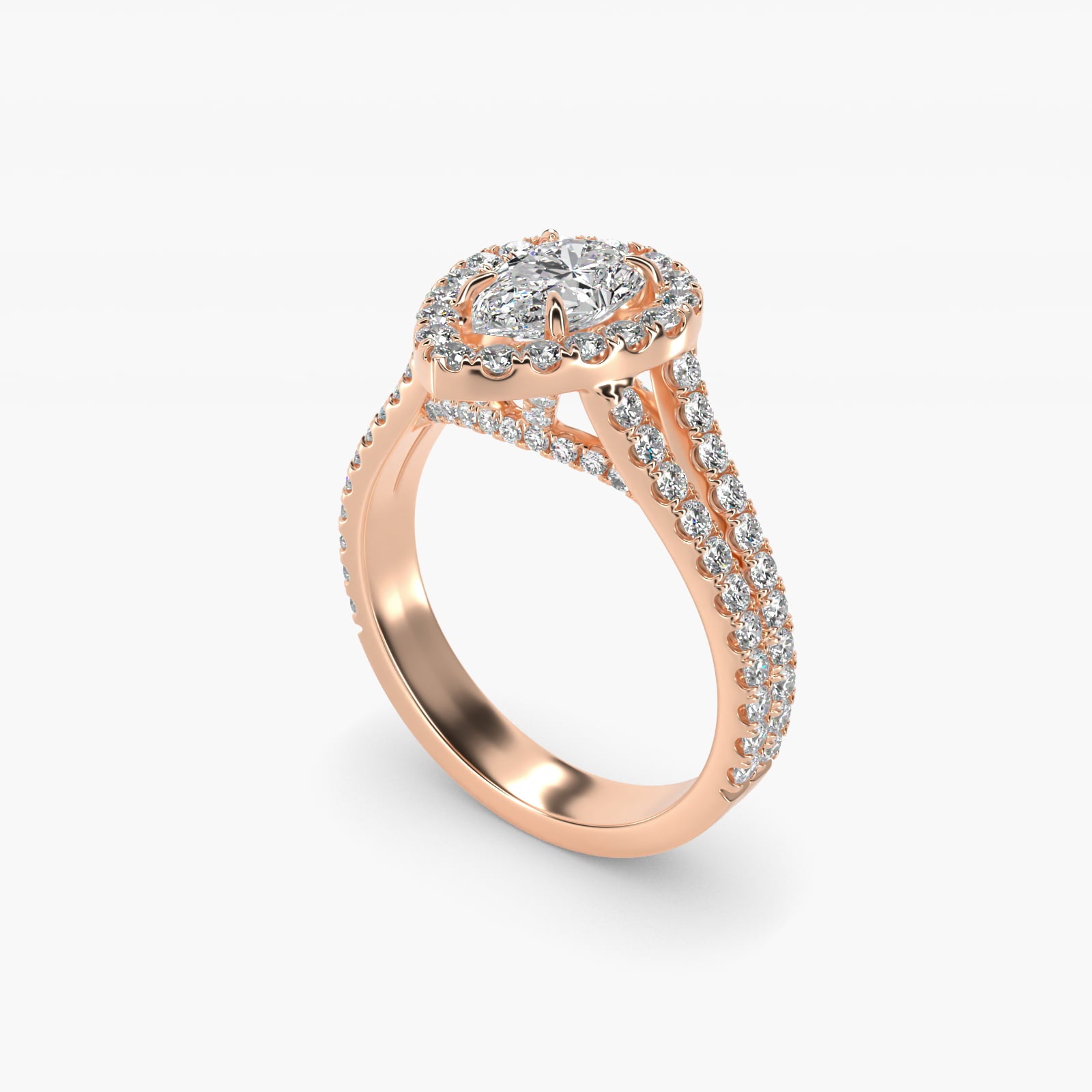 Round Split Band Diamond Halo Engagement Ring In 14K Rose Gold By James Allen - Pear Center