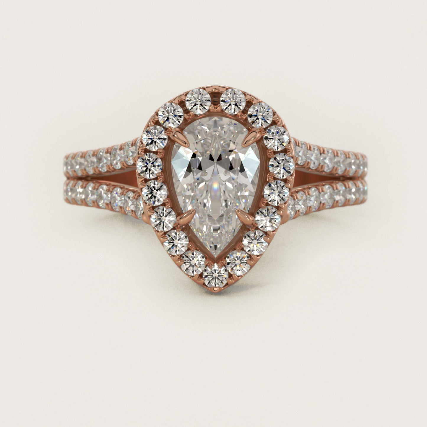 Round Split Band Diamond Halo Engagement Ring In 18k Rose Gold By James Allen - Pear Center