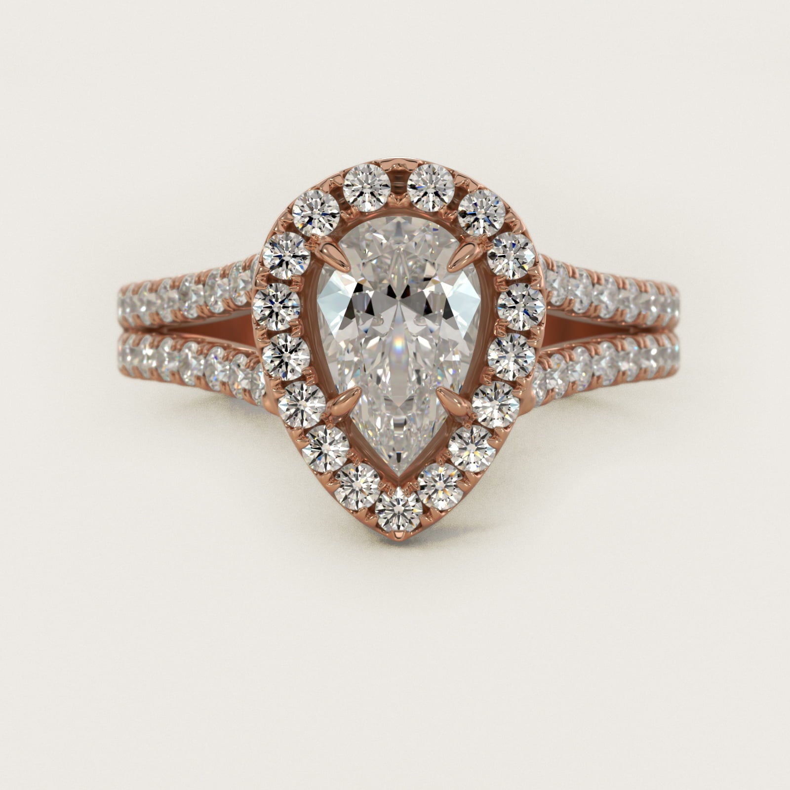 Round Split Band Diamond Halo Engagement Ring In 18k Rose Gold By James Allen - Pear Center