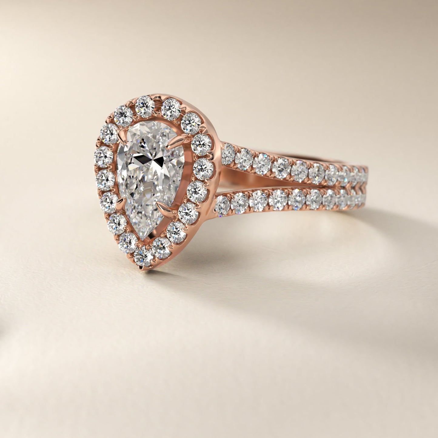 Round Split Band Diamond Halo Engagement Ring In 14K Rose Gold By James Allen - Pear Center