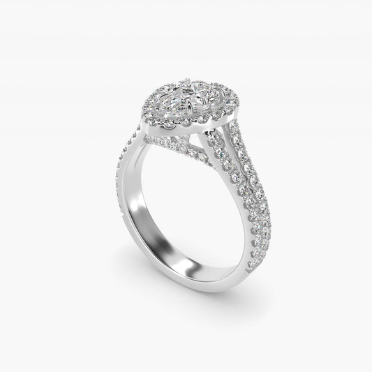 Round Split Band Diamond Halo Engagement Ring In 14K White Gold By James Allen - Pear Center