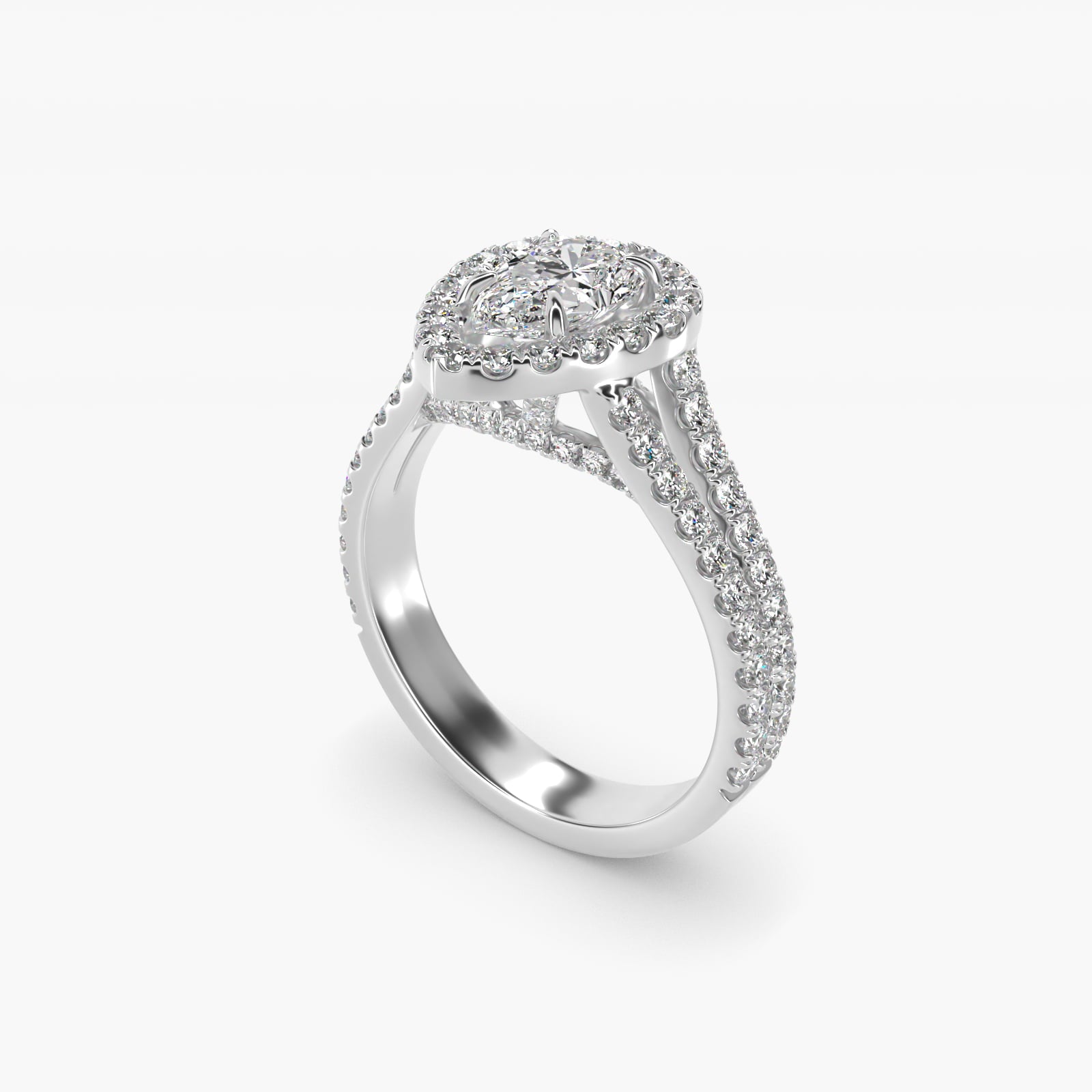 Round Split Band Diamond Halo Engagement Ring In 18k White Gold By James Allen - Pear Center