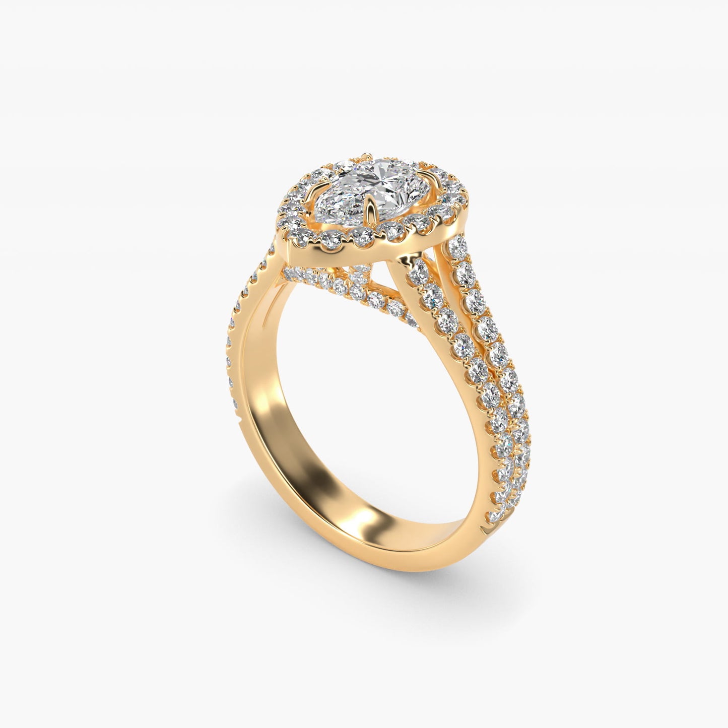 Round Split Band Diamond Halo Engagement Ring In 14K Yellow Gold By James Allen - Pear Center