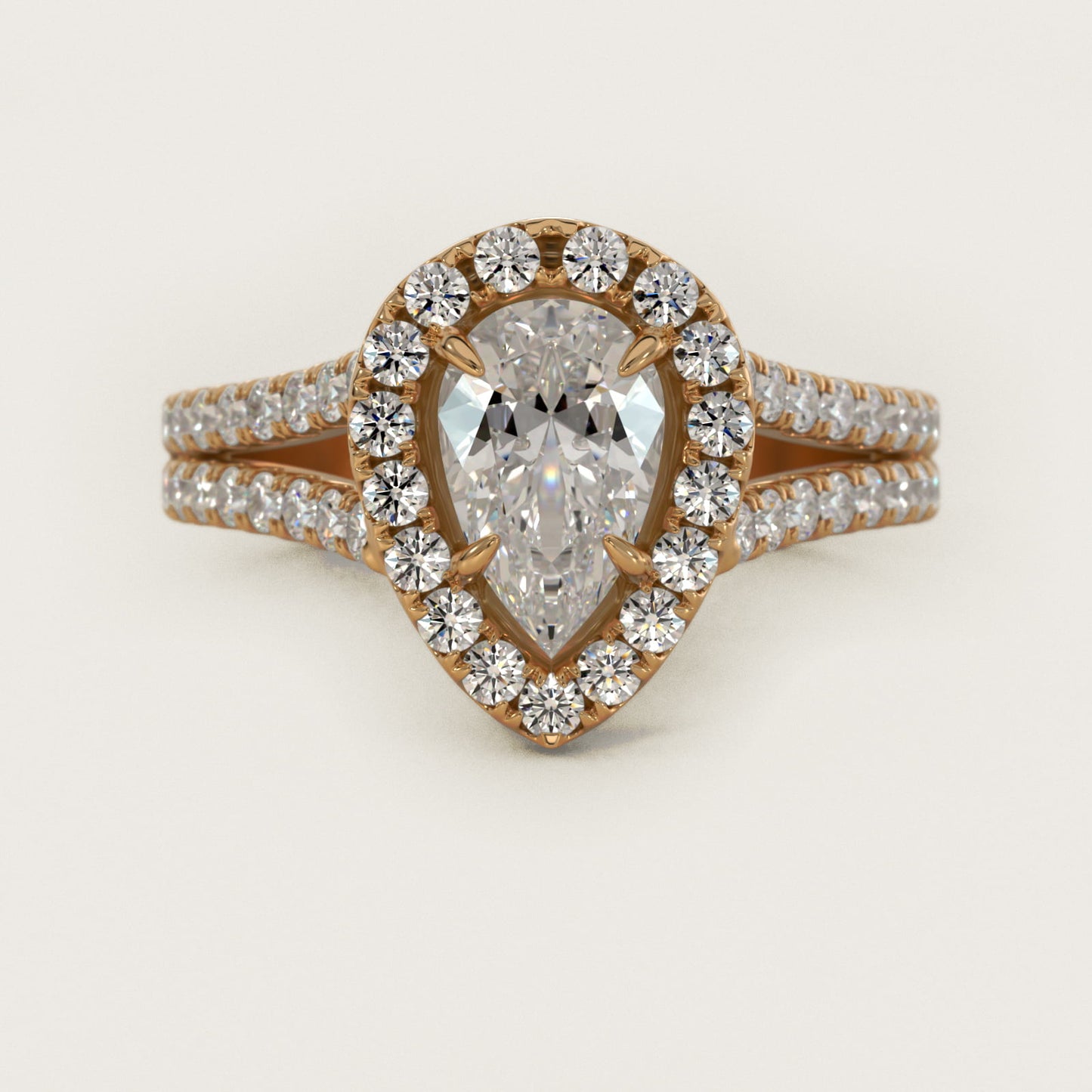 Round Split Band Diamond Halo Engagement Ring In 18k Yellow Gold By James Allen - Pear Center