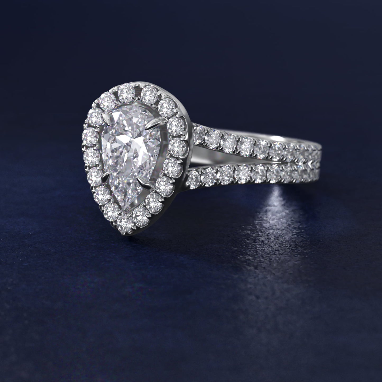 Round Split Band Diamond Halo Engagement Ring In Platinum By James Allen - Pear Center
