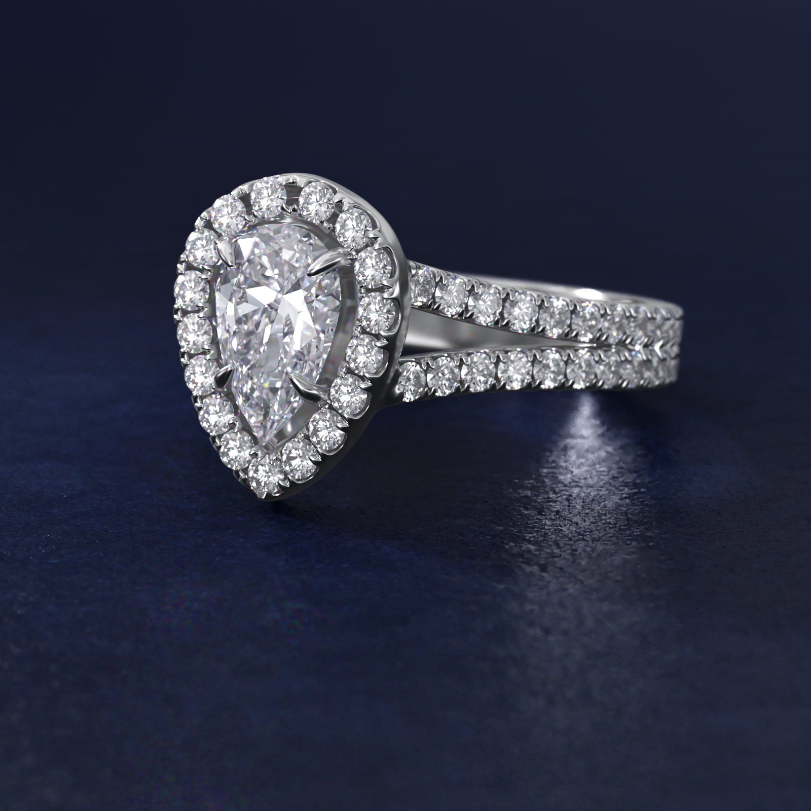 Round Split Band Diamond Halo Engagement Ring In Platinum By James Allen - Pear Center