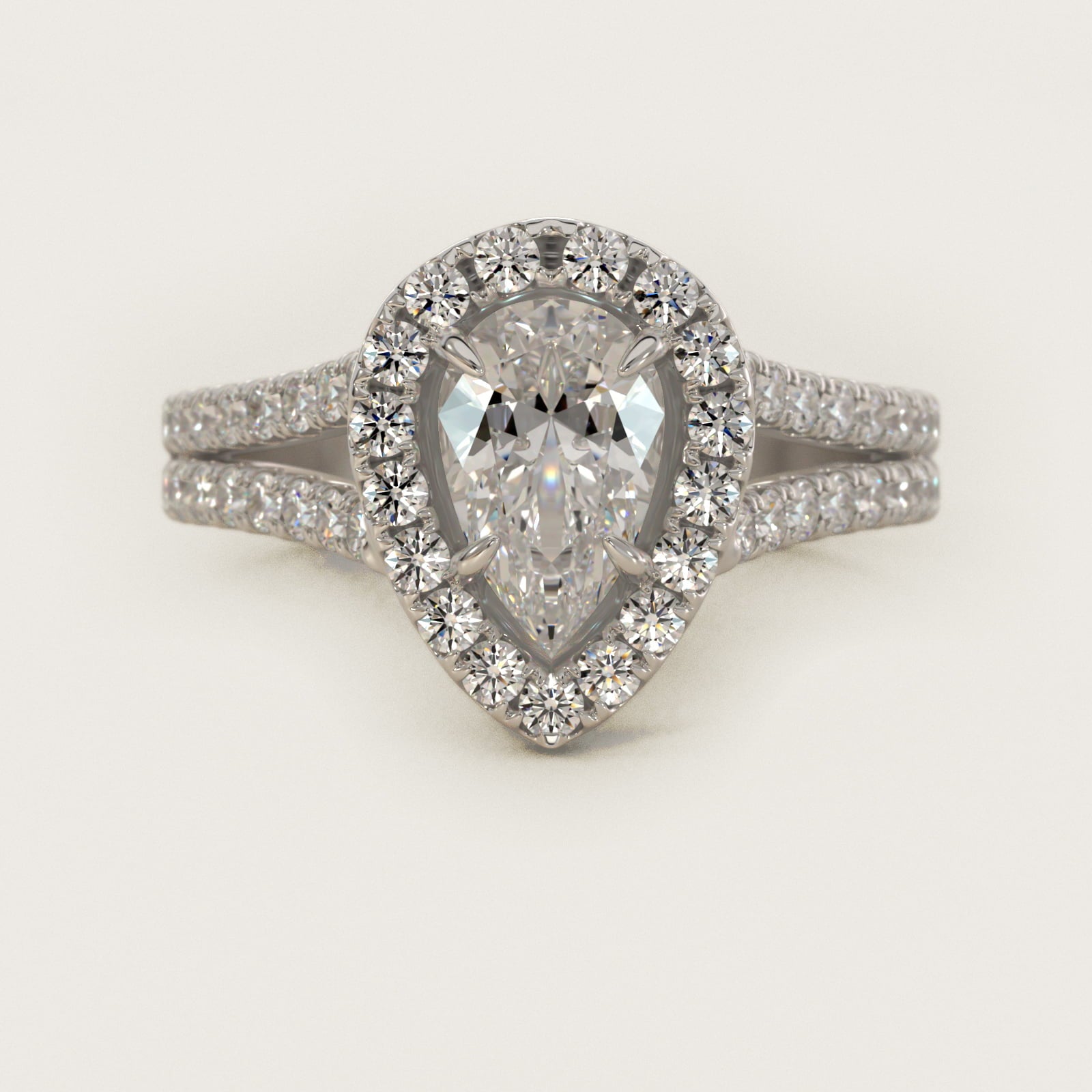 Round Split Band Diamond Halo Engagement Ring In Platinum By James Allen - Pear Center