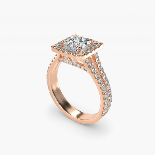 Round Split Band Diamond Halo Engagement Ring In 14K Rose Gold By James Allen - Princess Center