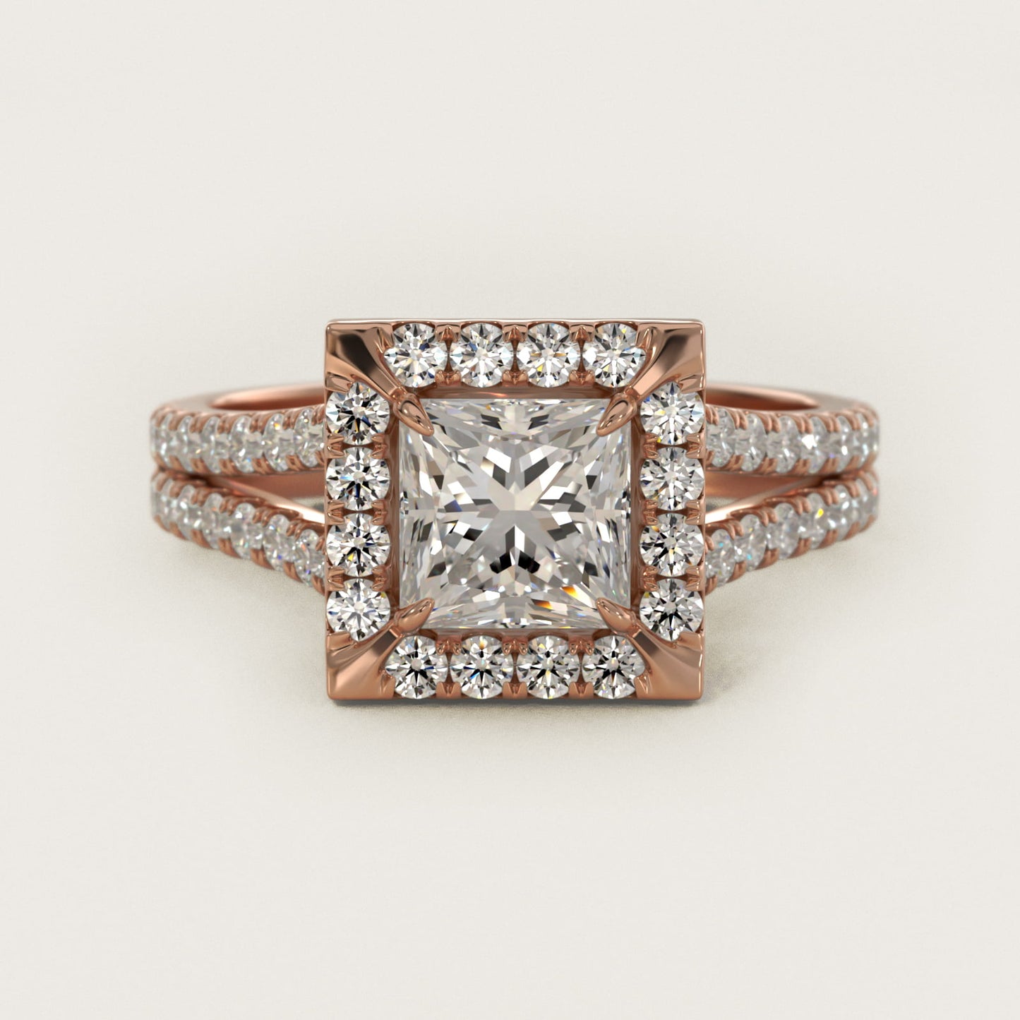 Round Split Band Diamond Halo Engagement Ring In 18k Rose Gold By James Allen - Princess Center