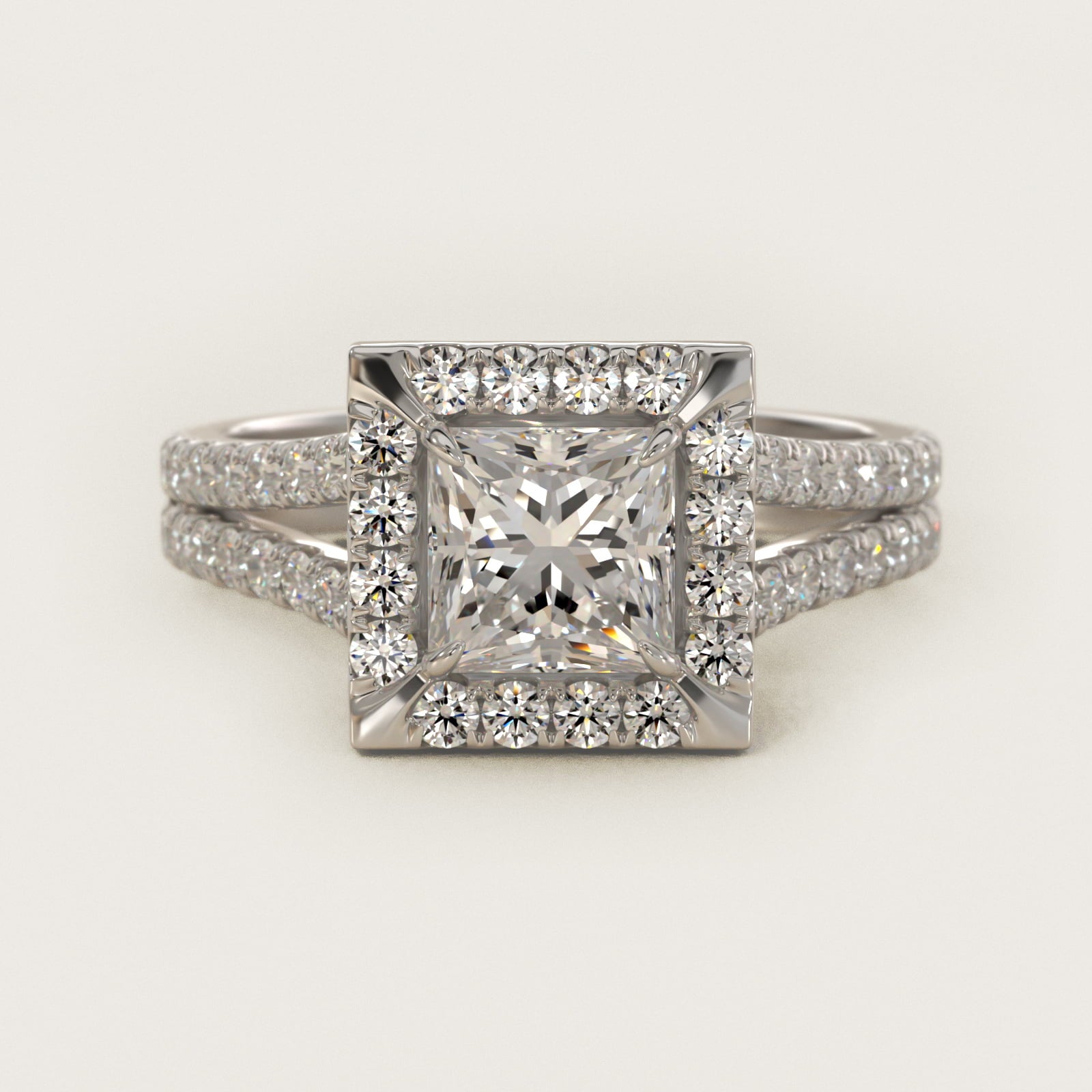 Round Split Band Diamond Halo Engagement Ring In 18k White Gold By James Allen - Princess Center