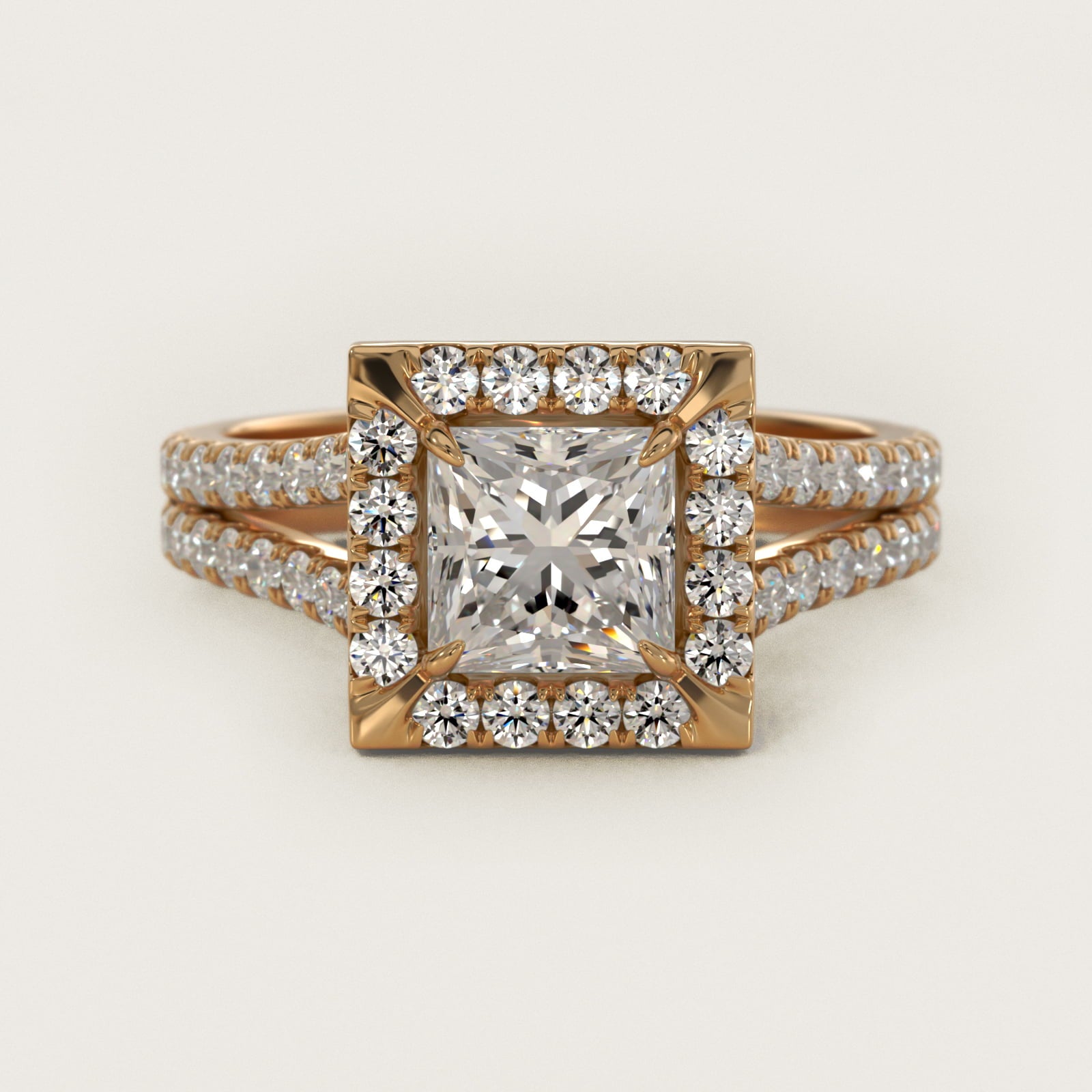 Round Split Band Diamond Halo Engagement Ring In 14K Yellow Gold By James Allen - Princess Center