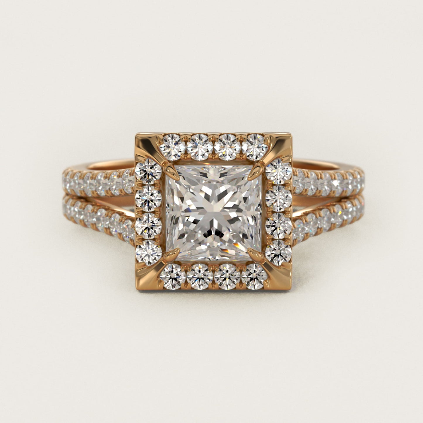 Round Split Band Diamond Halo Engagement Ring In 18k Yellow Gold By James Allen - Princess Center