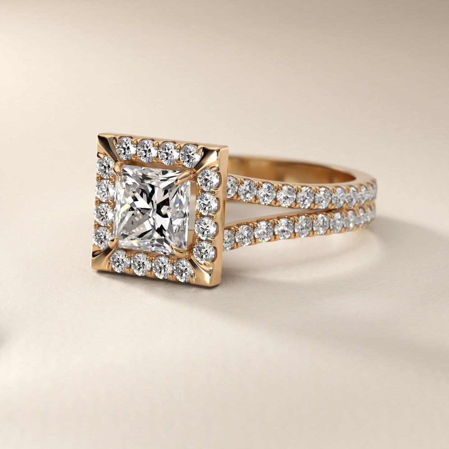 Round Split Band Diamond Halo Engagement Ring In 18k Yellow Gold By James Allen - Princess Center