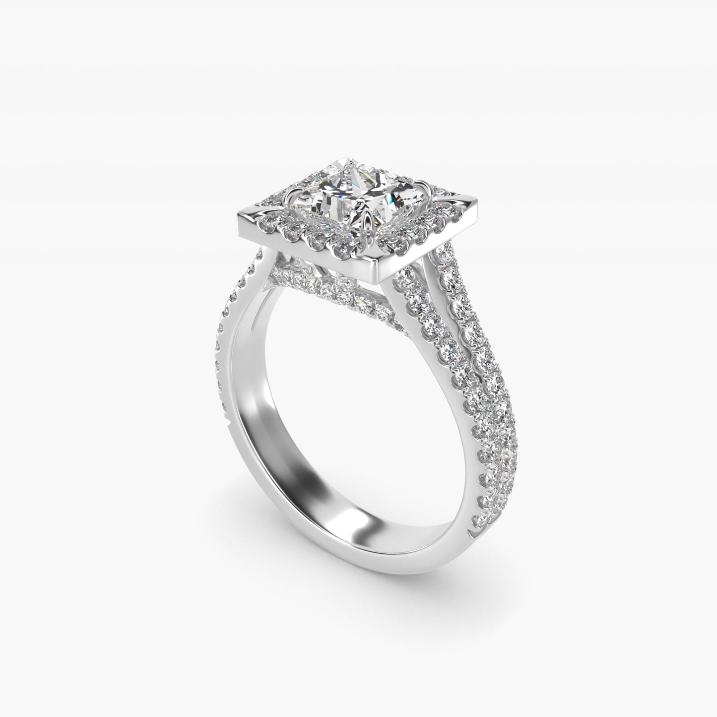 Round Split Band Diamond Halo Engagement Ring In Platinum By James Allen - Princess Center