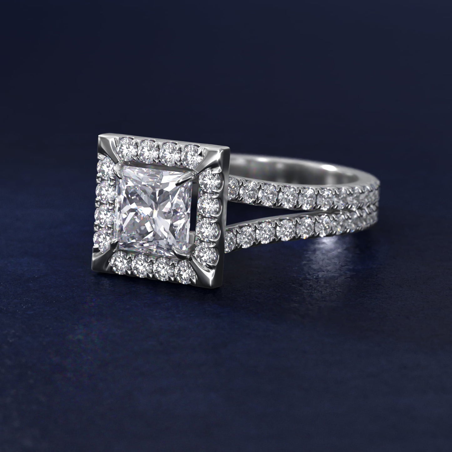 Round Split Band Diamond Halo Engagement Ring In Platinum By James Allen - Princess Center