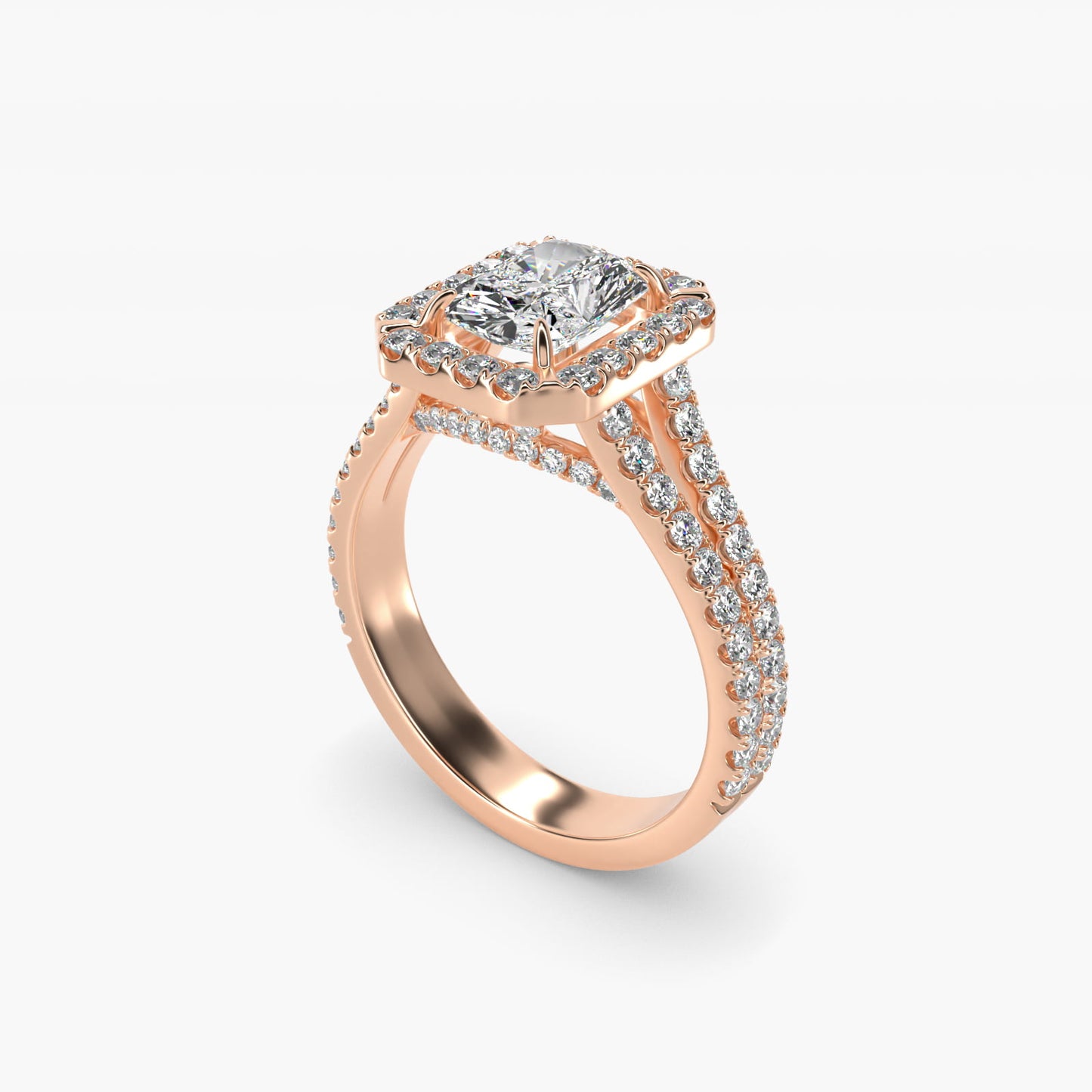 Round Split Band Diamond Halo Engagement Ring In 18k Rose Gold By James Allen - Radiant Center