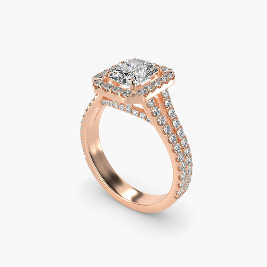 Round Split Band Diamond Halo Engagement Ring In 18k Rose Gold By James Allen - Radiant Center