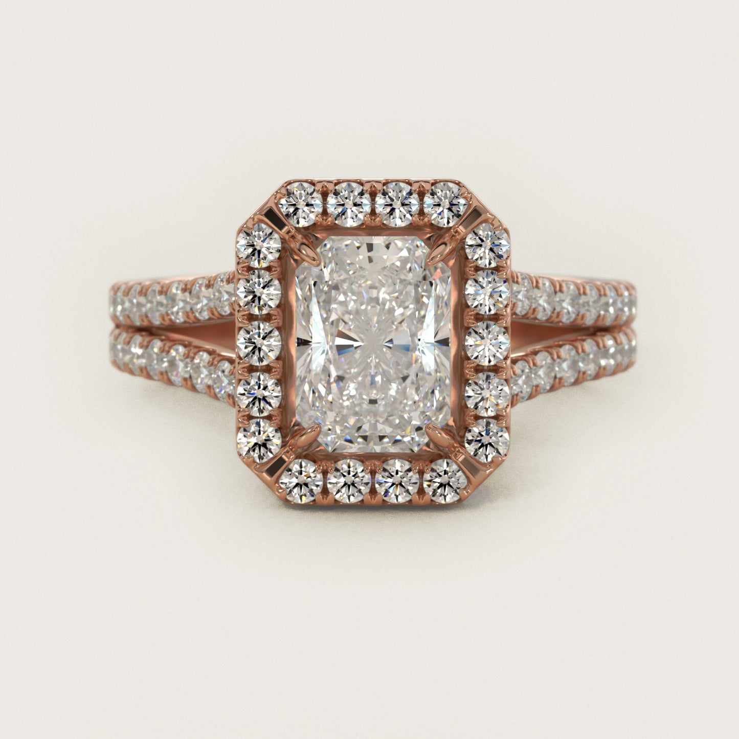 Round Split Band Diamond Halo Engagement Ring In 14K Rose Gold By James Allen - Radiant Center