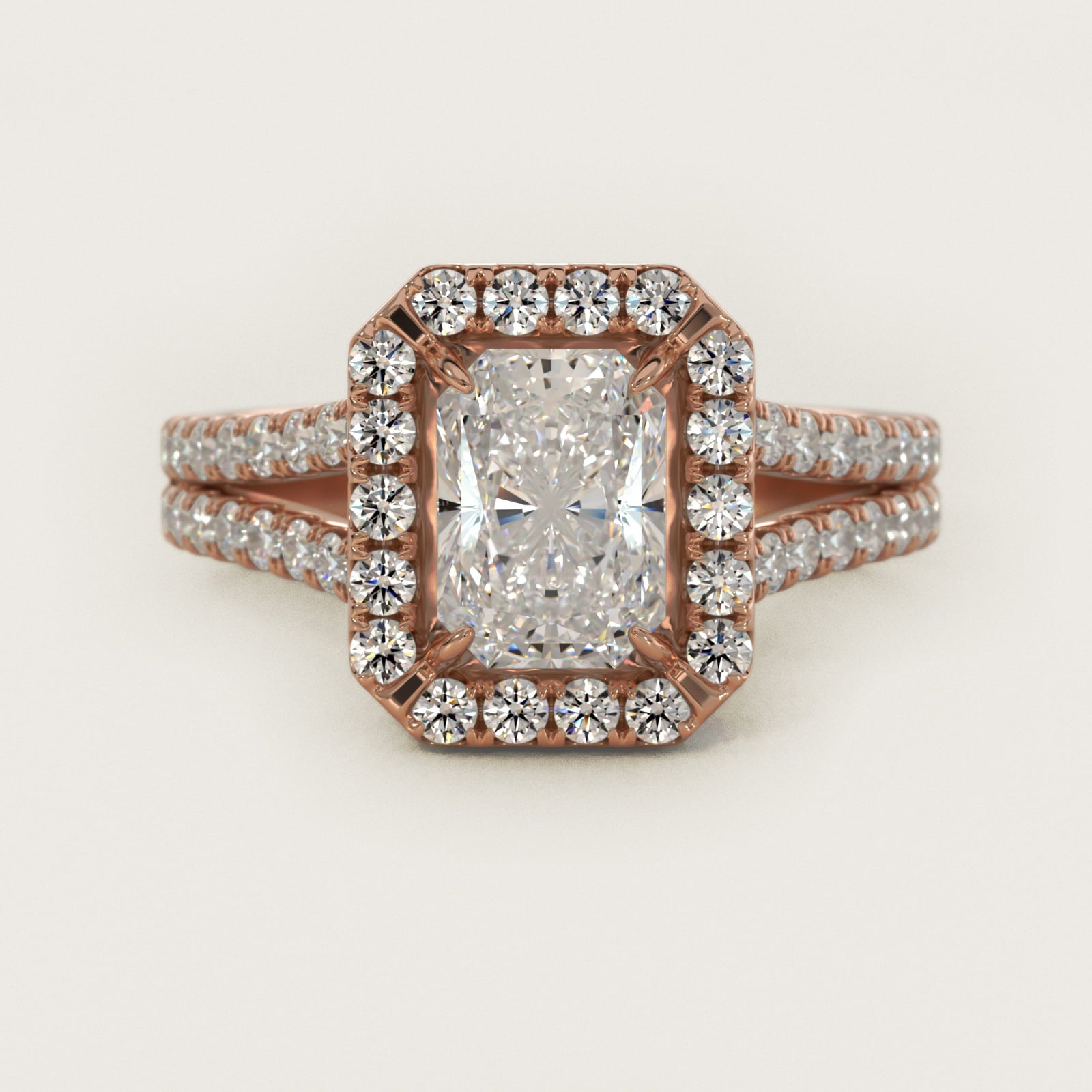 Round Split Band Diamond Halo Engagement Ring In 18k Rose Gold By James Allen - Radiant Center