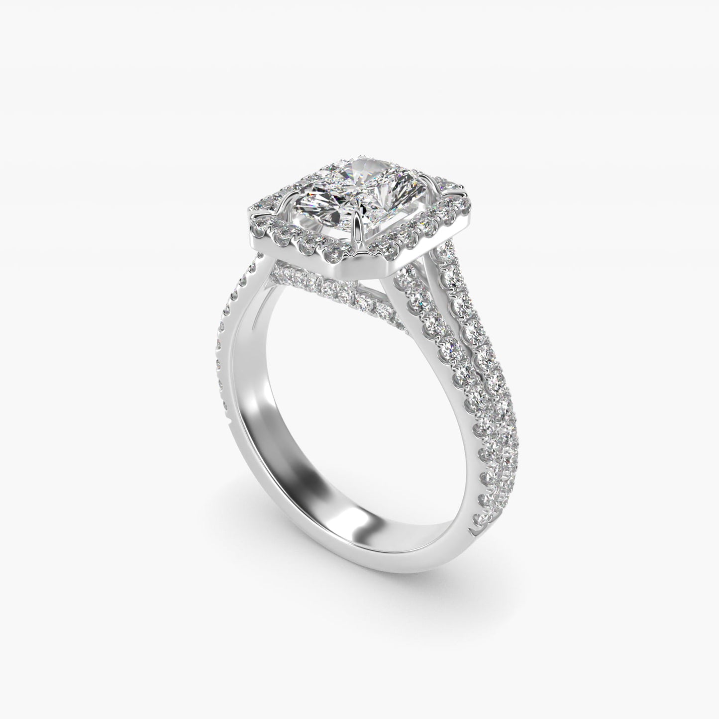 Round Split Band Diamond Halo Engagement Ring In 14K White Gold By James Allen - Radiant Center