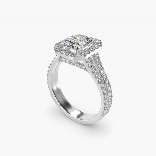 Round Split Band Diamond Halo Engagement Ring In 18k White Gold By James Allen - Radiant Center