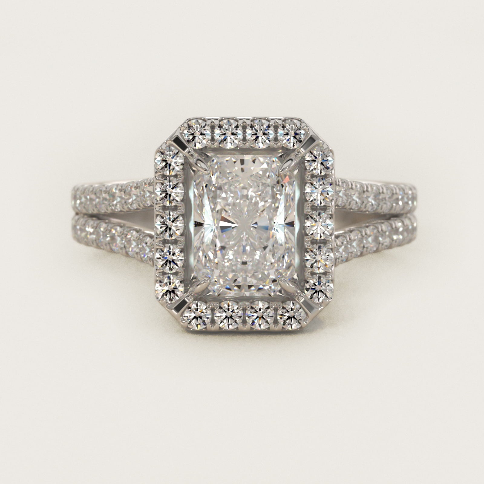 Round Split Band Diamond Halo Engagement Ring In 14K White Gold By James Allen - Radiant Center
