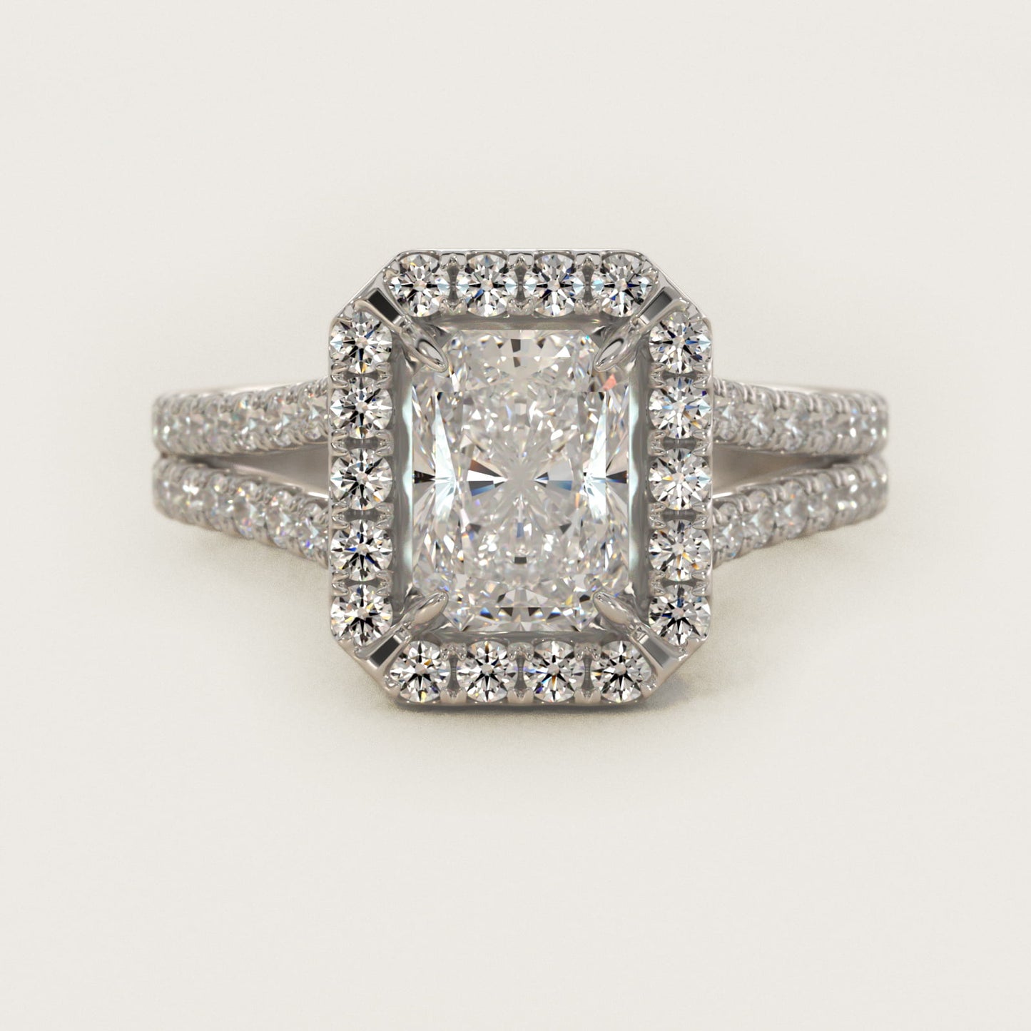 Round Split Band Diamond Halo Engagement Ring In 18k White Gold By James Allen - Radiant Center