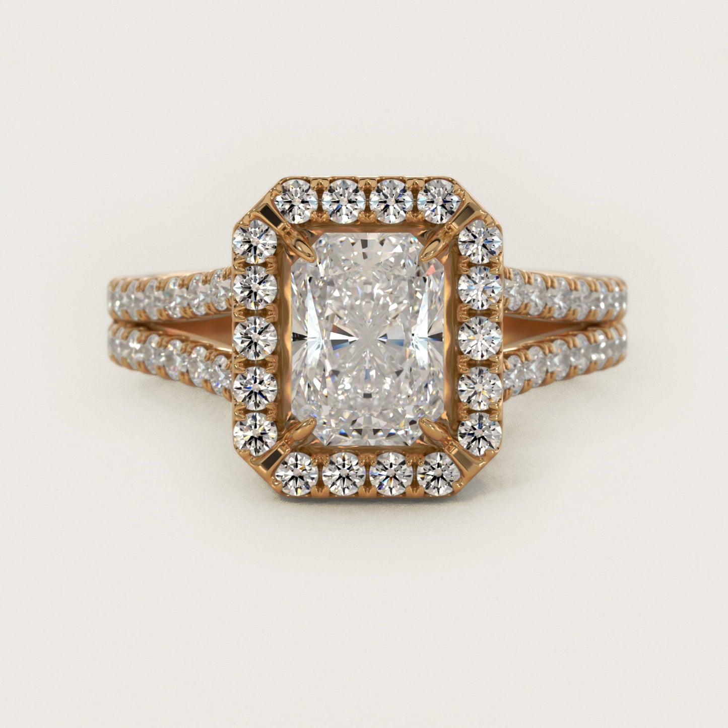 Round Split Band Diamond Halo Engagement Ring In 18k Yellow Gold By James Allen - Radiant Center