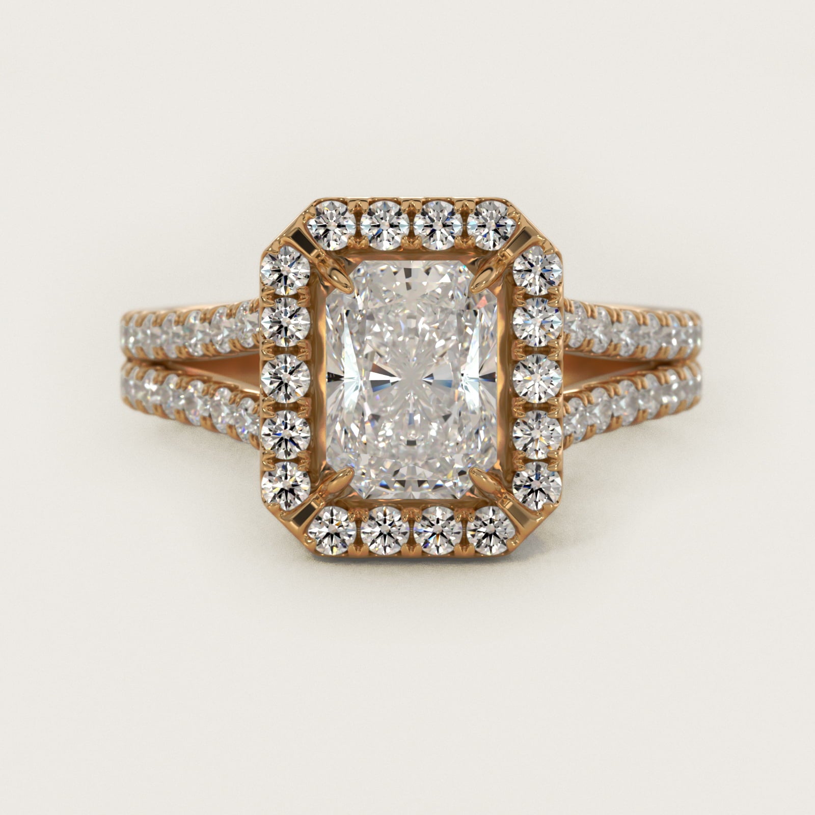 Round Split Band Diamond Halo Engagement Ring In 18k Yellow Gold By James Allen - Radiant Center