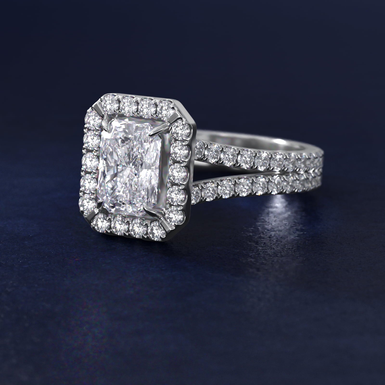 Round Split Band Diamond Halo Engagement Ring In Platinum By James Allen - Radiant Center