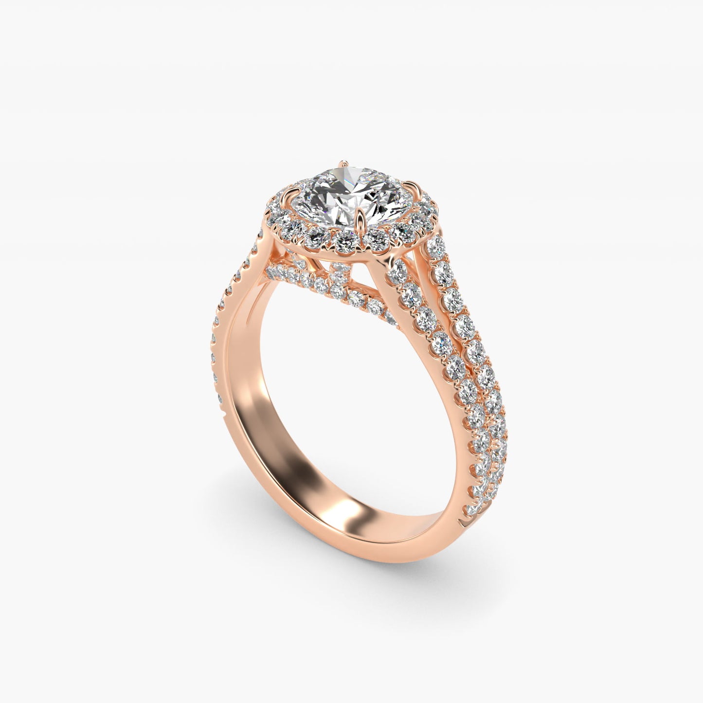 Round Split Band Diamond Halo Engagement Ring In 14K Rose Gold By James Allen - Round Center