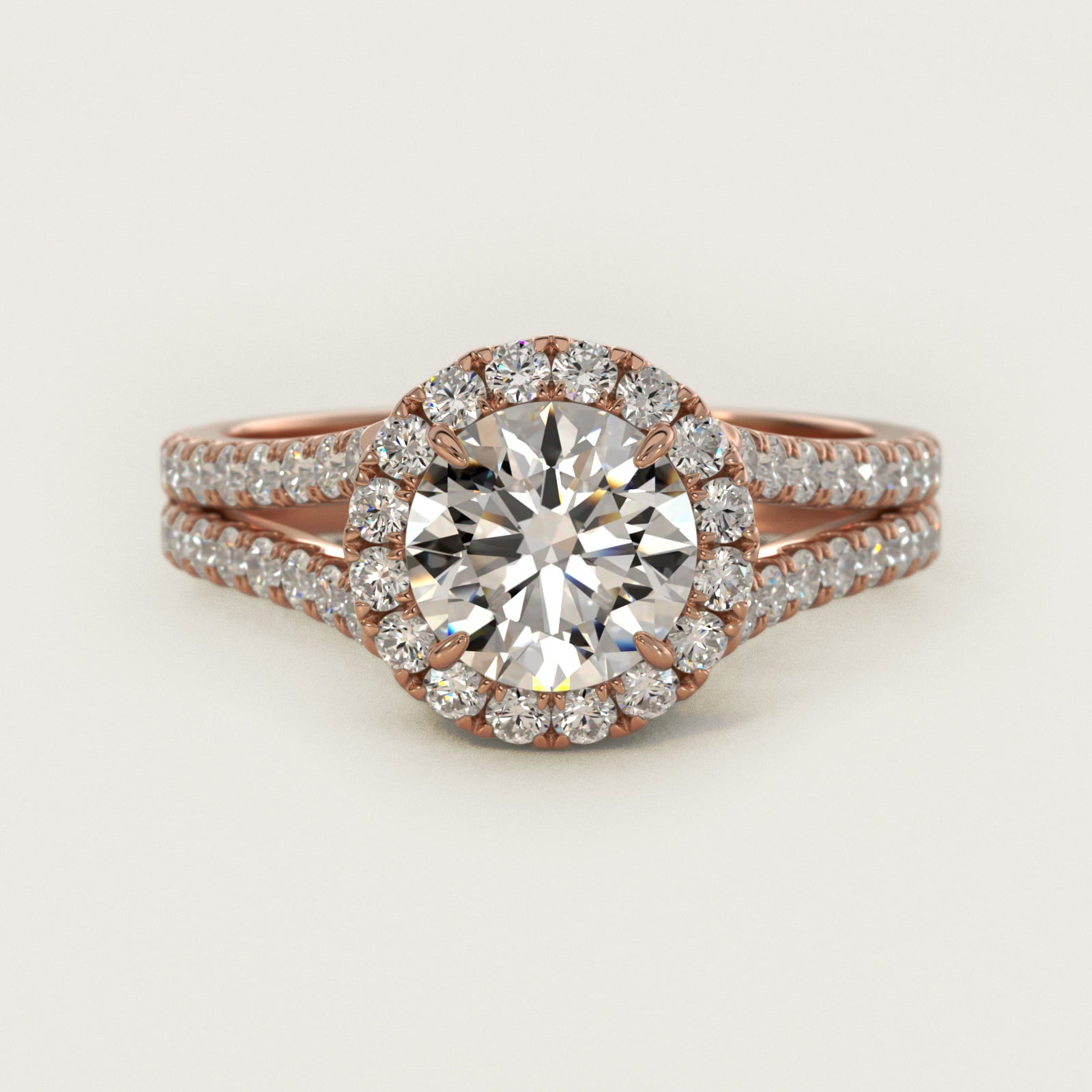Round Split Band Diamond Halo Engagement Ring In 14K Rose Gold By James Allen - Round Center