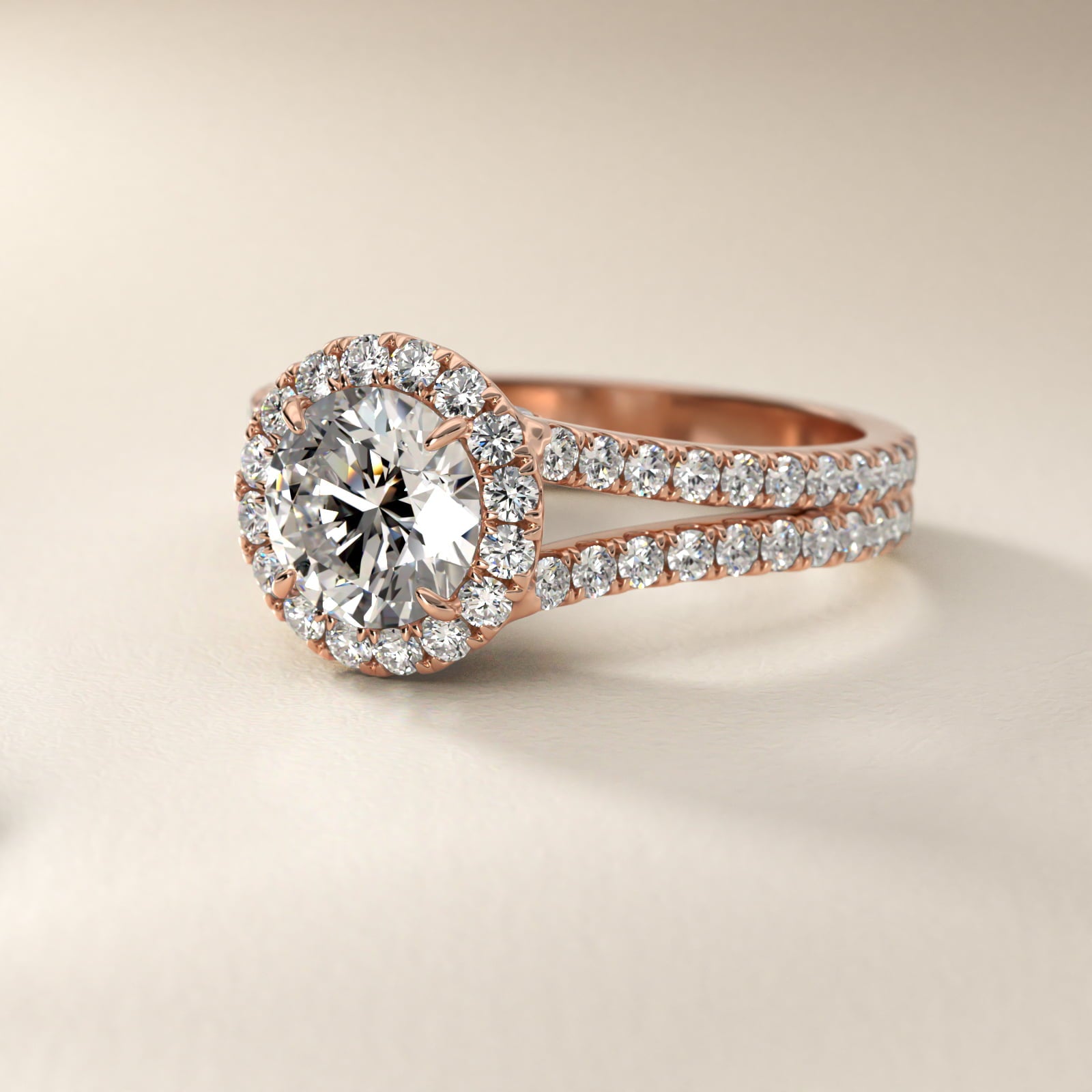 Round Split Band Diamond Halo Engagement Ring In 14K Rose Gold By James Allen - Round Center