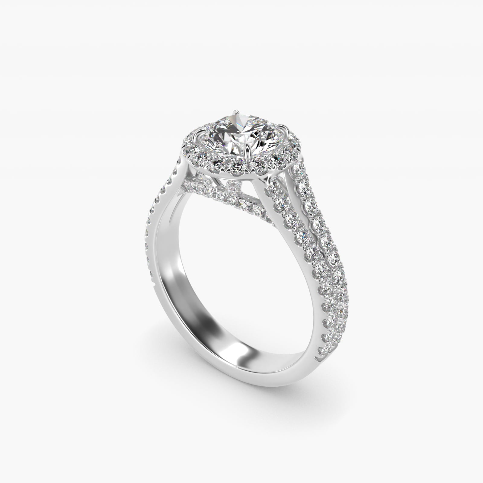 Round Split Band Diamond Halo Engagement Ring In 14K White Gold By James Allen - Round Center