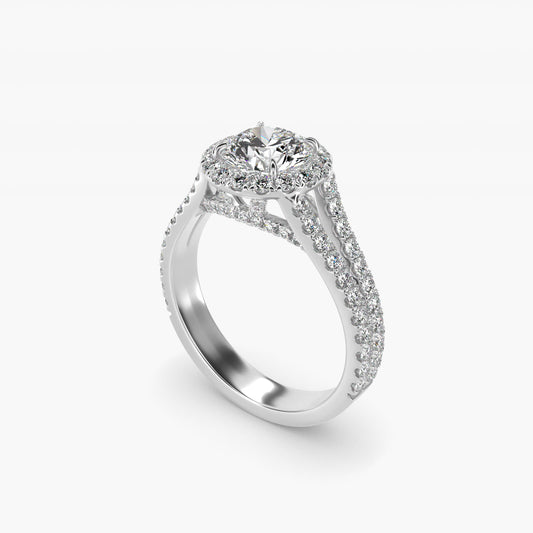 Round Split Band Diamond Halo Engagement Ring In 18k White Gold By James Allen - Round Center