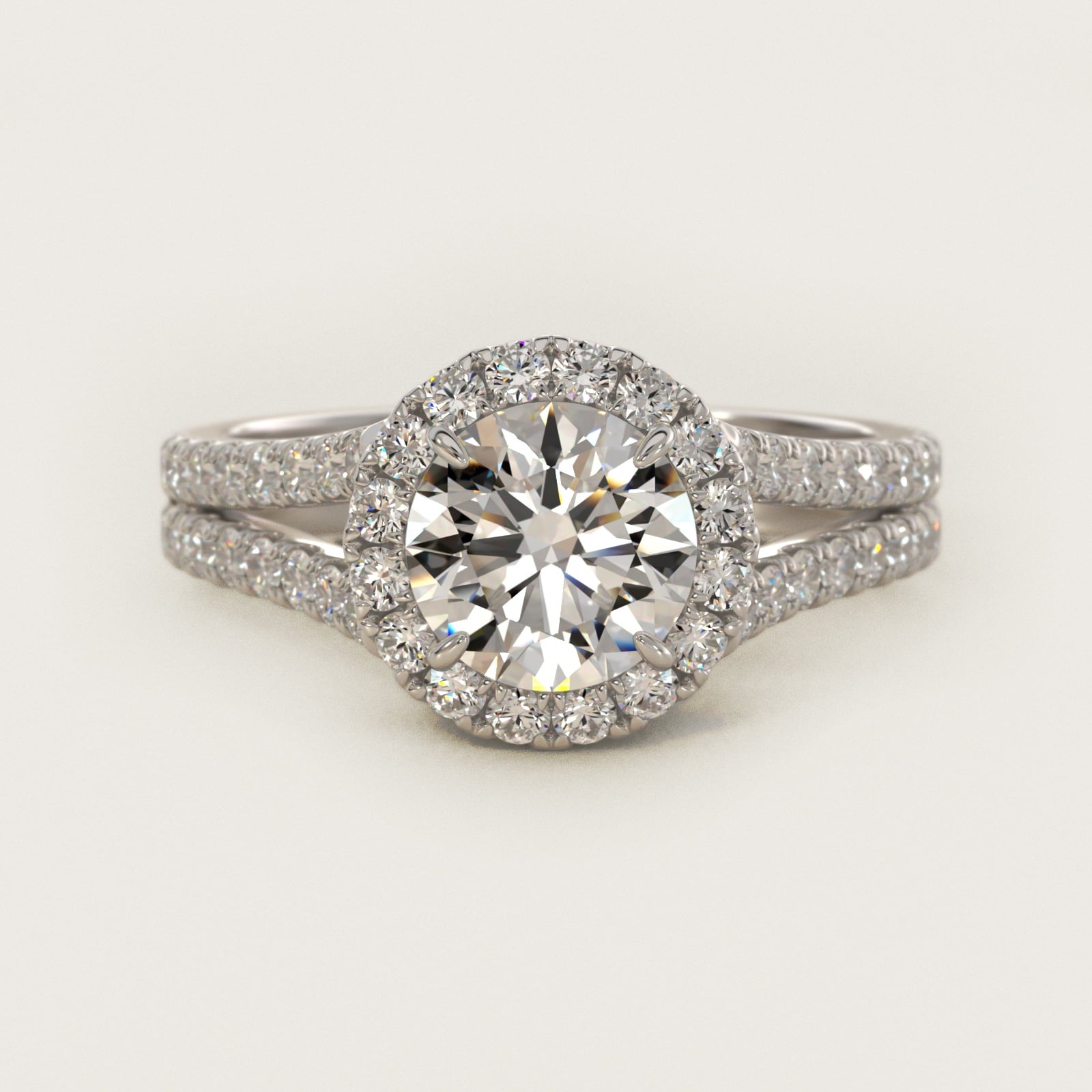 Round Split Band Diamond Halo Engagement Ring In 14K White Gold By James Allen - Round Center