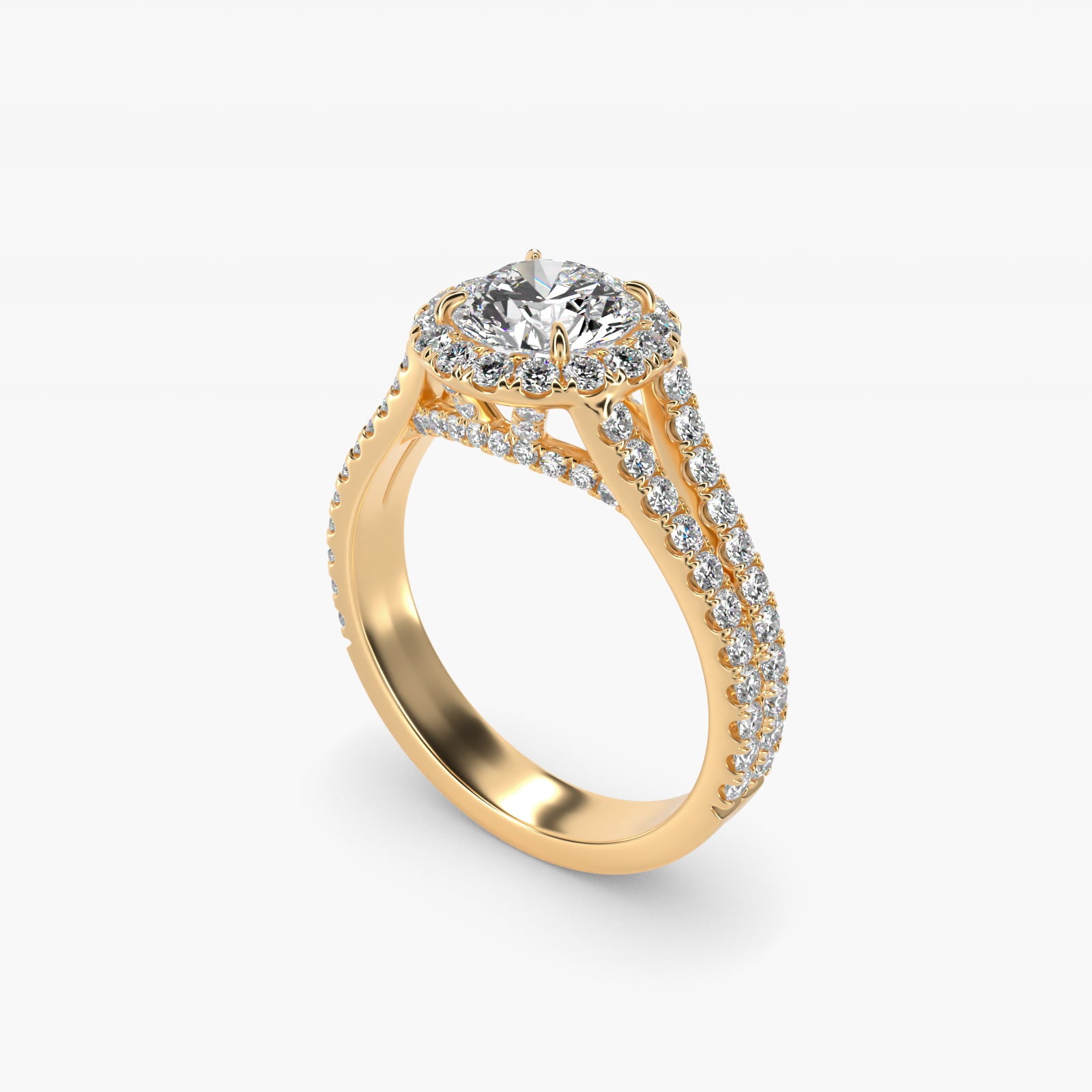Round Split Band Diamond Halo Engagement Ring In 14K Yellow Gold By James Allen - Round Center