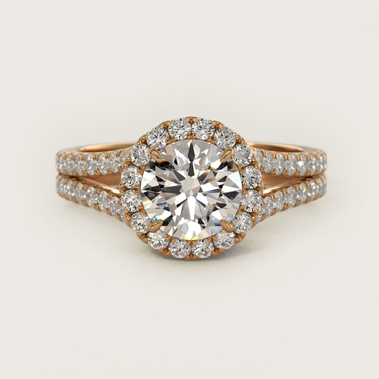 Round Split Band Diamond Halo Engagement Ring In 14K Yellow Gold By James Allen - Round Center