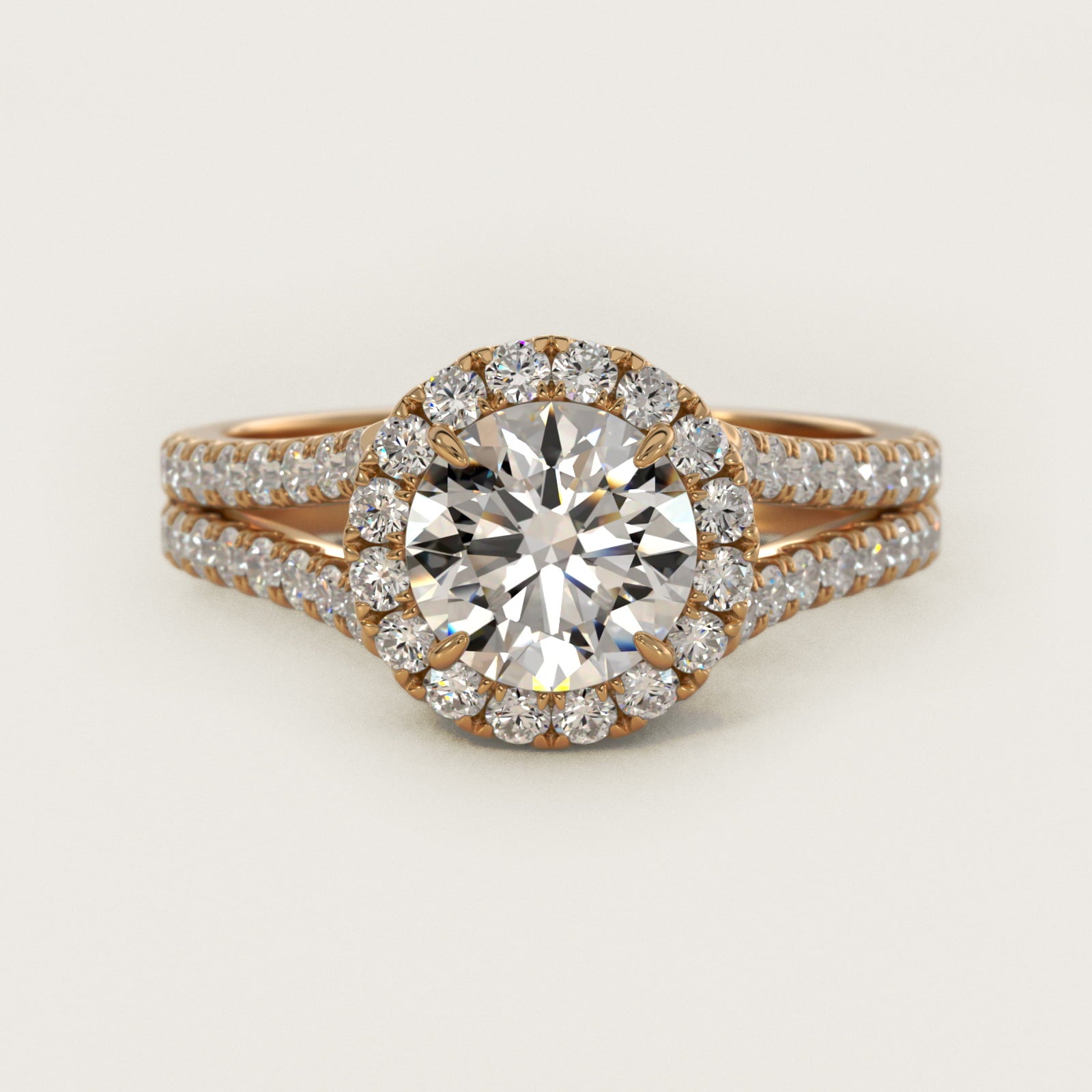 Round Split Band Diamond Halo Engagement Ring In 14K Yellow Gold By James Allen - Round Center