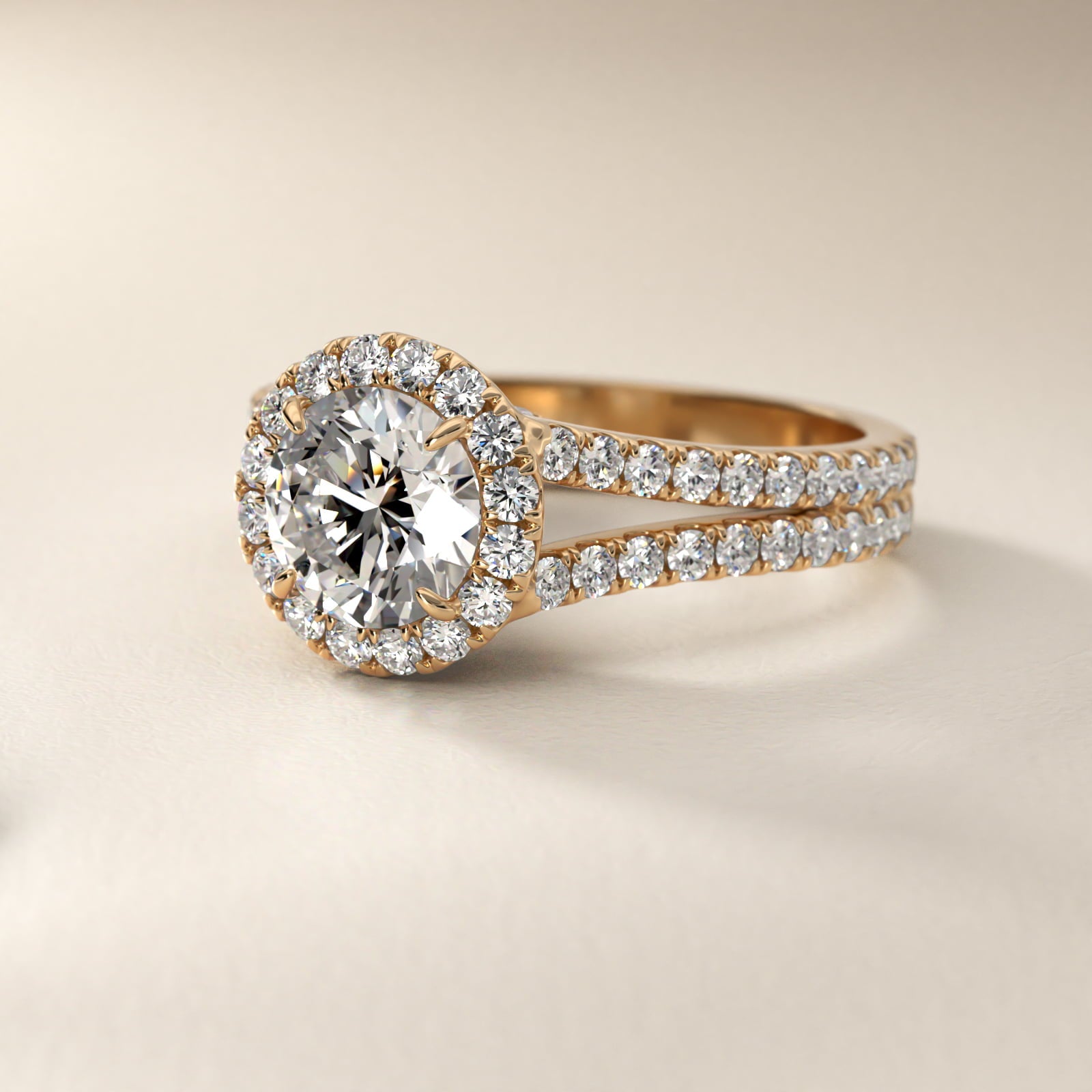Round Split Band Diamond Halo Engagement Ring In 18k Yellow Gold By James Allen - Round Center