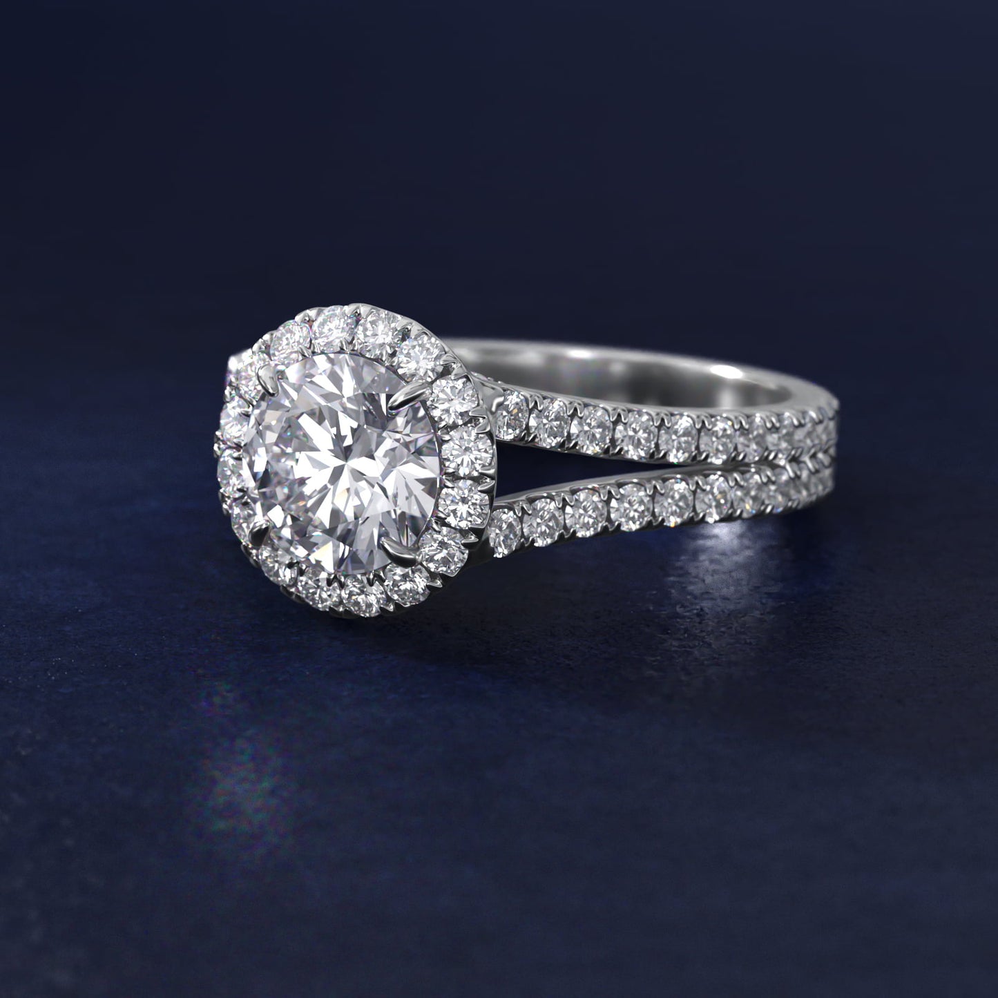 Round Split Band Diamond Halo Engagement Ring In Platinum By James Allen - Round Center