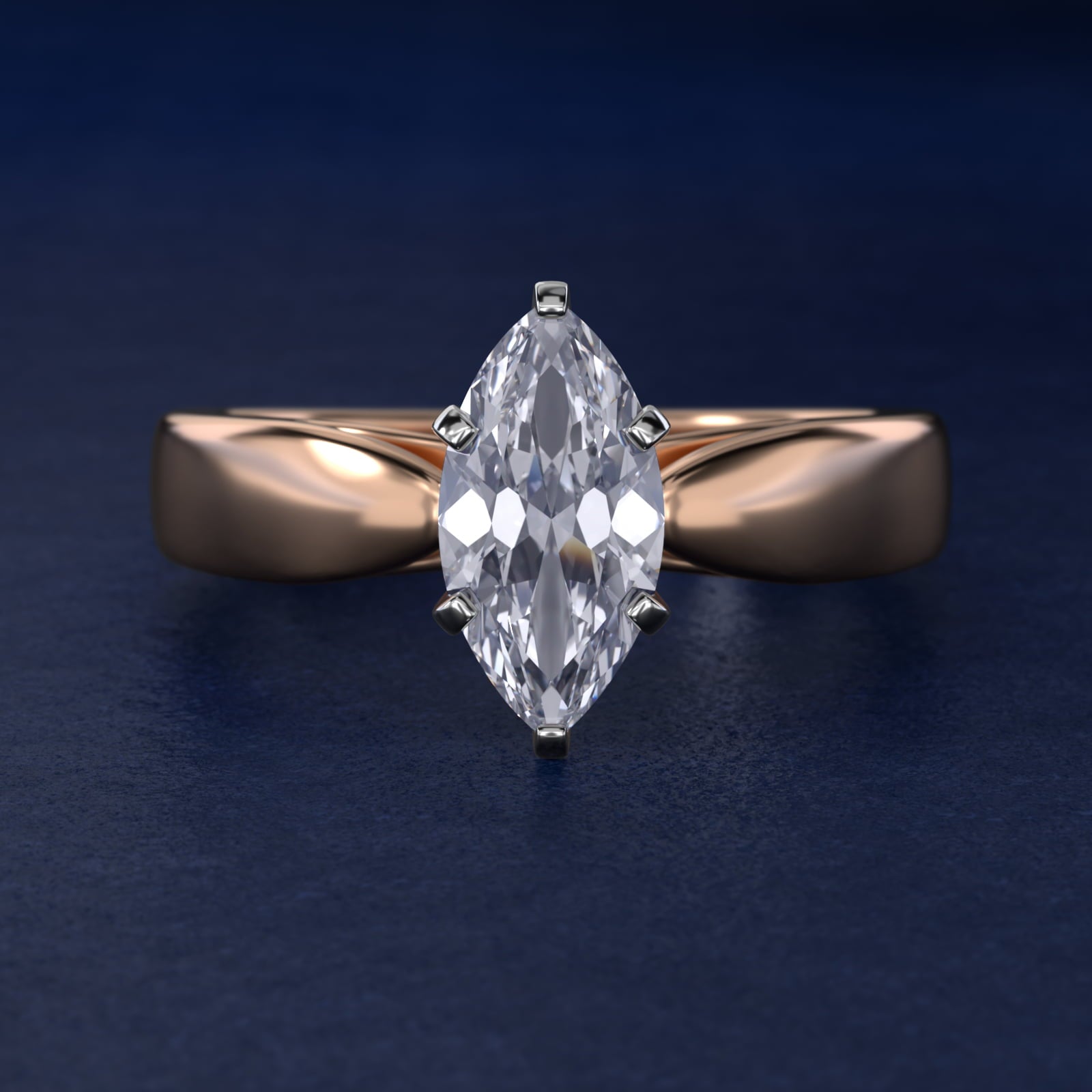 Rounded Cathedral Solitaire Engagement Ring In 14K Rose Gold By James Allen - Marquise Center