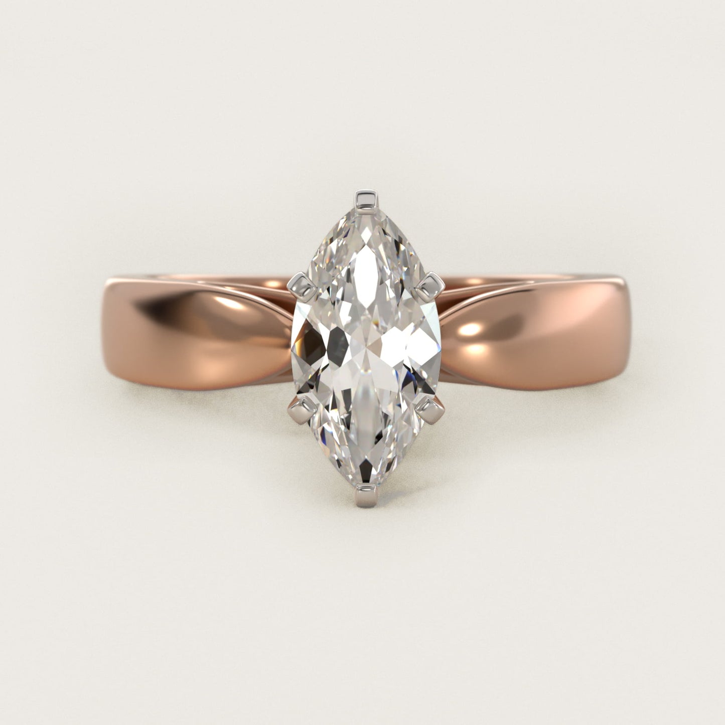Rounded Cathedral Solitaire Engagement Ring In 14K Rose Gold By James Allen - Marquise Center