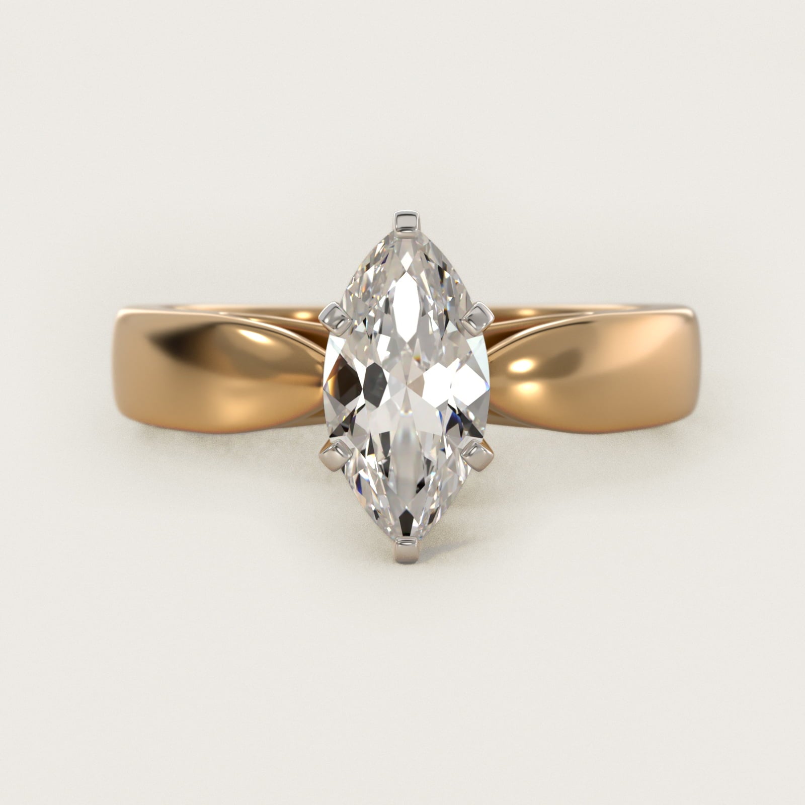 Rounded Cathedral Solitaire Engagement Ring In 14K Yellow Gold By James Allen - Marquise Center