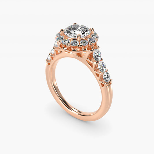 Royal Crown Halo Diamond Engagement Ring in 14k Rose Gold - Round Center