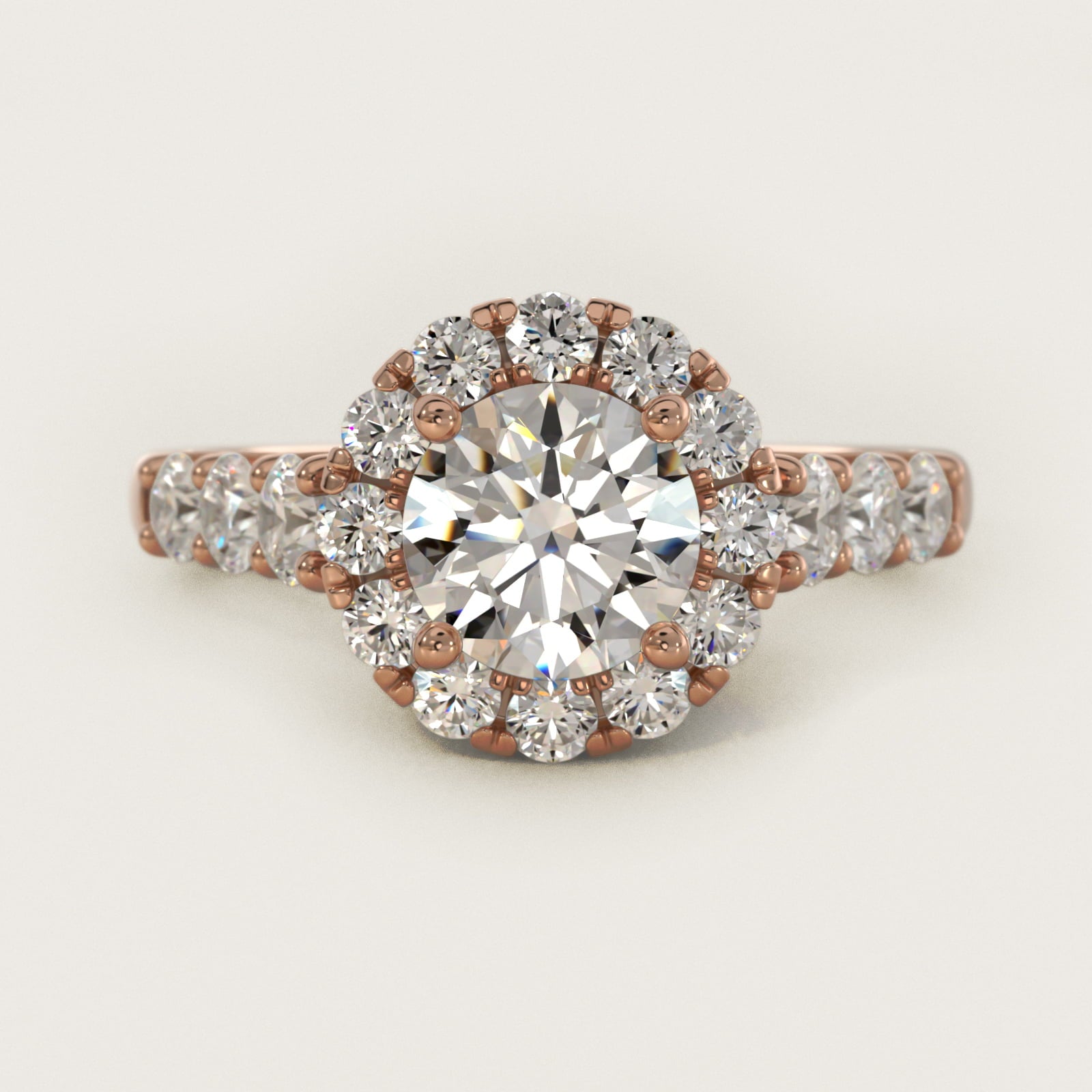 Royal Crown Halo Diamond Engagement Ring in 14k Rose Gold - Round Center