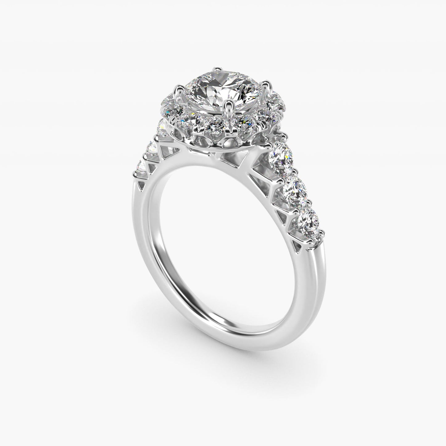 Royal Crown Halo Diamond Engagement Ring in 14k White Gold - Round Center