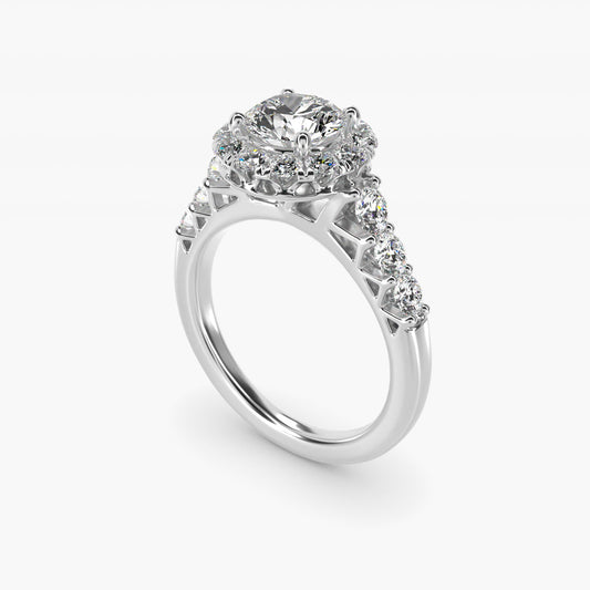 Royal Crown Halo Diamond Engagement Ring in 14k White Gold - Round Center